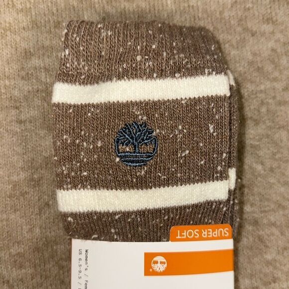 Timberland Ivory Speck BrownβBlue W6.5-9.5 Super Soft Knit Boot Socks Pack of 2 - Picture 3 of 9